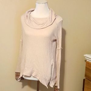 Paper Crane Cowl Neck Waffle Knit Sweater Zipper Detail Fair Isle Cuffs